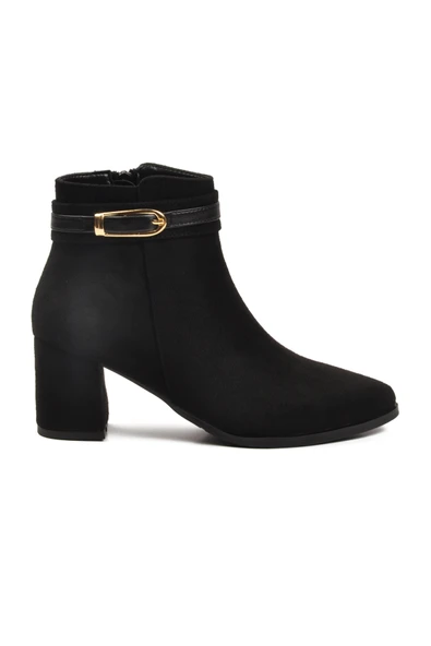 Aspor Siyah Süet Fermuarlı İçi Kürklü Kadın Topuklu Bot - Resim 2