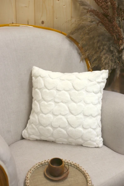 Love | Welsoft Jakarlı Dekoratif Kırlent Kılıfı 43x43 cm - ZTLOVE  EKRU