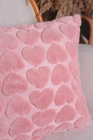 Love | Welsoft Jakarlı Dekoratif Kırlent Kılıfı 43x43 cm - ZTLOVE  pembe - 3