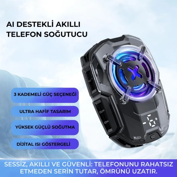 Coofbe Dijital Göstergeli  Turbo Fan Işıklı Klipsli 27W Telefon Soğutucu Radyatör Tüm Telefonlara Uyumlu - 7