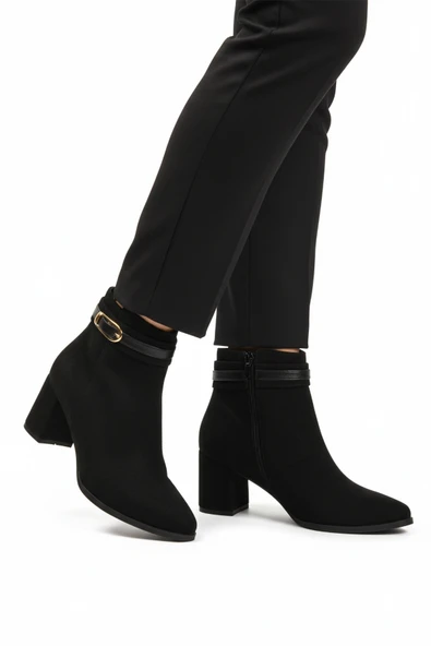 Aspor Siyah Süet Fermuarlı İçi Kürklü Kadın Topuklu Bot ürün görseli