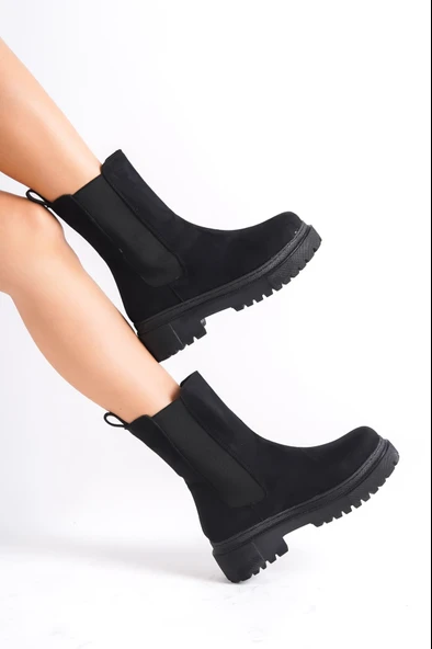 LORA Bağcıksız Lastikli Süet Ortopedik Taban Kadın Bot SST - Siyah - 3