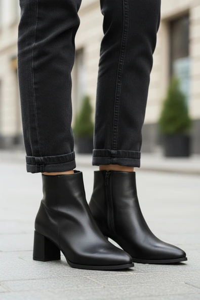 Aspor Siyah Fermuarlı Kadın Topuklu Bot - Resim 3