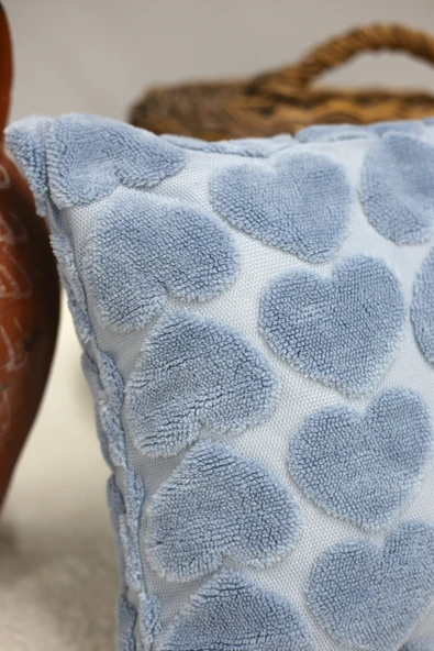 Love | Welsoft Jakarlı Dekoratif Kırlent Kılıfı 43x43 cm - ZTLOVE MAVİ - 5