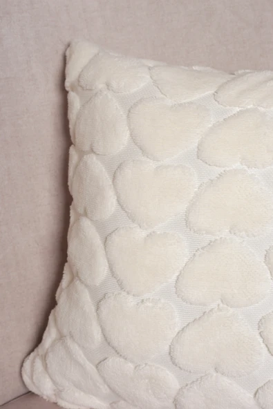 Love | Welsoft Jakarlı Dekoratif Kırlent Kılıfı 43x43 cm - ZTLOVE  EKRU - 2