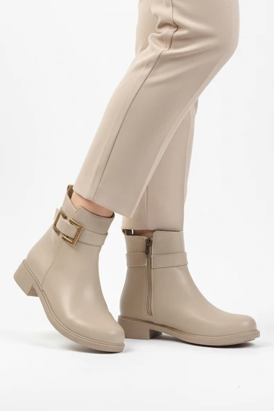 Aspor Bej Fermuarlı İçi Polarlı Kadın Topuklu Bot ürün görseli