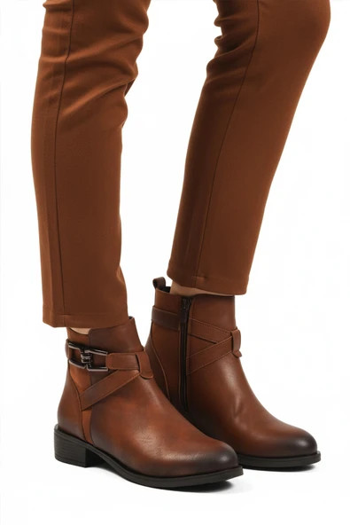 Aspor Taba Zümrüt İçi Kürklü Fermuarlı Kadın Topuklu Bot ürün görseli