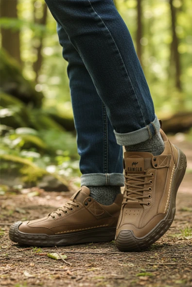 Gamelu Bej Hakiki Deri Erkek Casual Ayakkabı - Resim 3