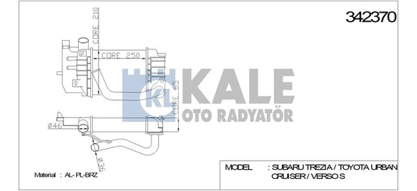 Toyota İntercooler Toyota Corolla - Aurıs 1,4 D4d 2007-2012 Yarıs 1,4 D4d 2005> - Kale 342370 ürün görseli