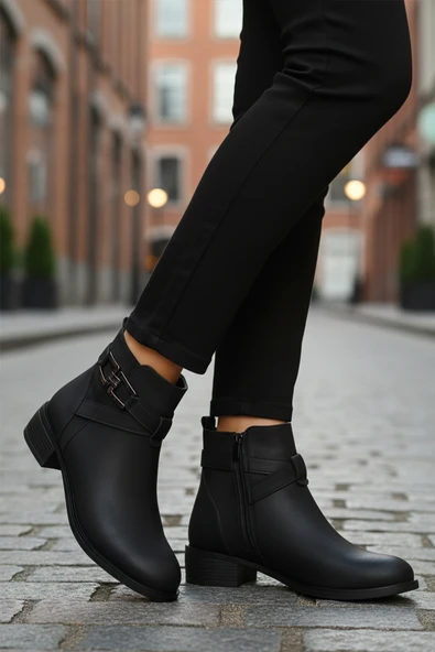 Aspor Siyah Zümrüt İçi Kürklü Fermuarlı Kadın Topuklu Bot - Resim 3