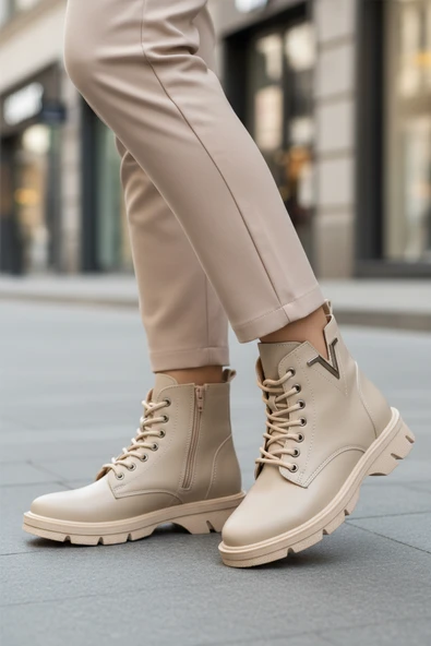 Aspor Bej Bağcıklı Fermuarlı Polarlı Kadın Worker Bot - Resim 3