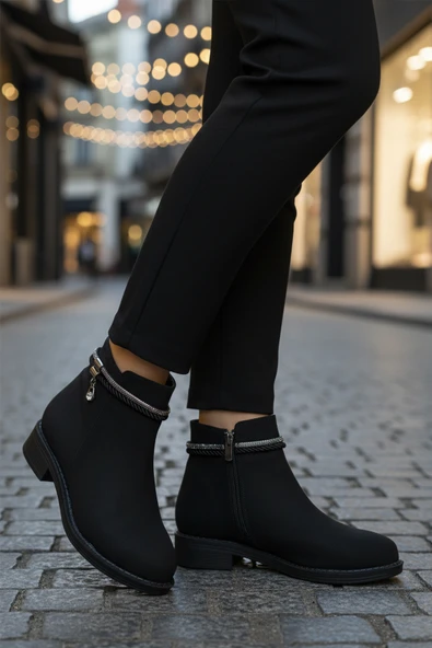 Aspor Siyah Zümrüt Fermuarlı Kadın Topuklu Bot - 3