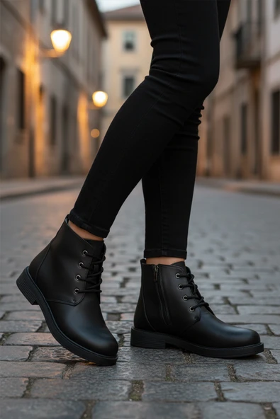 Aspor Siyah Bağcıklı Fermuarlı Kadın Topuklu Bot - 3