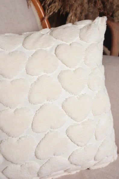 Love | Welsoft Jakarlı Dekoratif Kırlent Kılıfı 43x43 cm - ZTLOVE  EKRU - 3