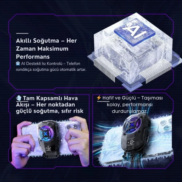 Coofbe Dijital Göstergeli  Turbo Fan Işıklı Klipsli 27W Telefon Soğutucu Radyatör Tüm Telefonlara Uyumlu - 11
