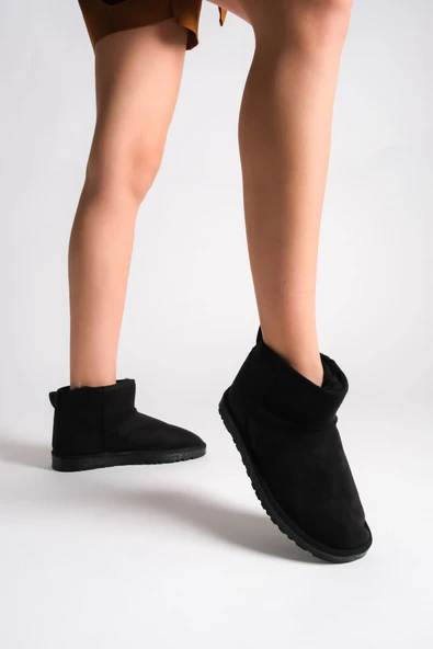 JOLIE Bağcıksız Düz Taban İçi Kürklü Kısa Süet Kadın Bot SST - Siyah - 2