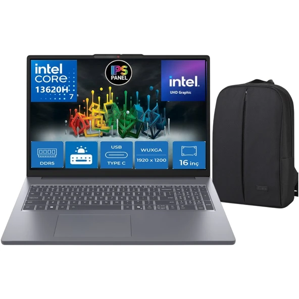 Ideapad Slim 3 Intel Core I7 13620H 32GB 512GB SSD Windows 11 Pro 16" Wuxga (1920X1200) IPS 300NITS Fhd Taşınabilir Bilgisayar & Cimete Çanta ürün görseli 1