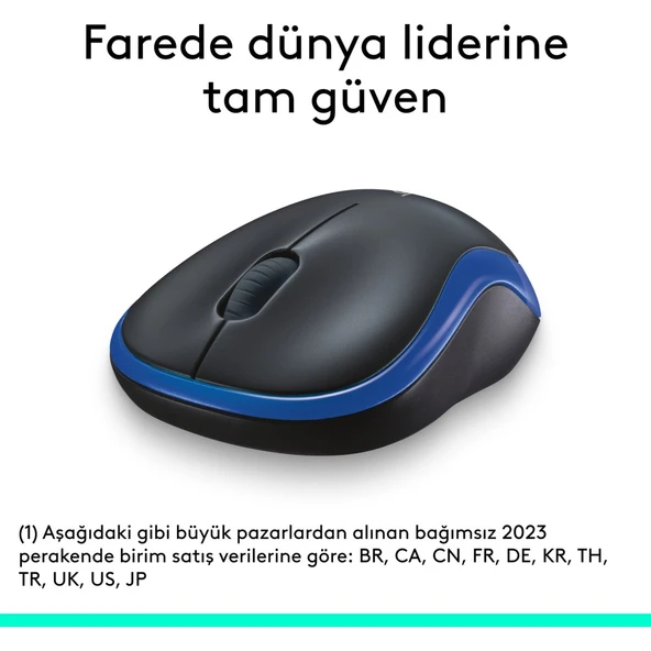 Logitech M185 USB Alıcılı Kompakt Kablosuz Mouse - Mavi - Resim 2