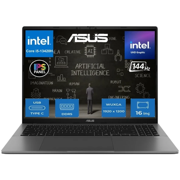 Vivobook S16 S3607VA Intel Core I5 13420H 32GB Ram 2tb SSD Freedos 16" 144Hz Wuxga Yapay Zeka Destekli Taşınabilir Bilgisayar RP045 ürün görseli 1