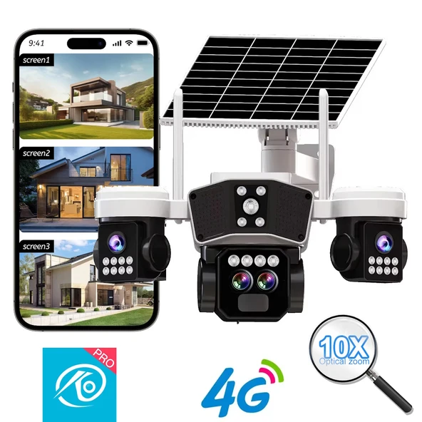 O-Kam 9095 12MP 10X Zoom 4 Lens 3 Ekran UltraHD 4G Solar Akıllı Güvenlik Kamerası - Resim 4