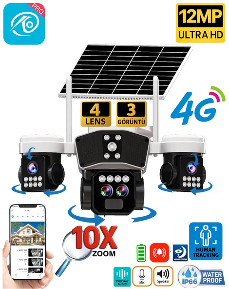 O-Kam 9095 12MP 10X Zoom 4 Lens 3 Ekran UltraHD 4G Solar Akıllı Güvenlik Kamerası ürün görseli