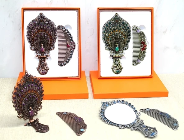 Tavuskuşu Katlanabilir Ayna Ve Tarak Seti Orta Boy Alk4984 ürün görseli 1