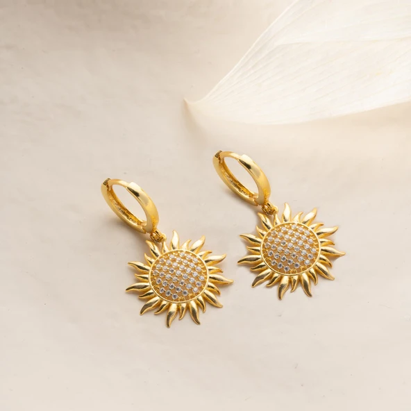 925 Ayar Gümüş Taşlı Ay Çiçeği Küpe - Resim 4