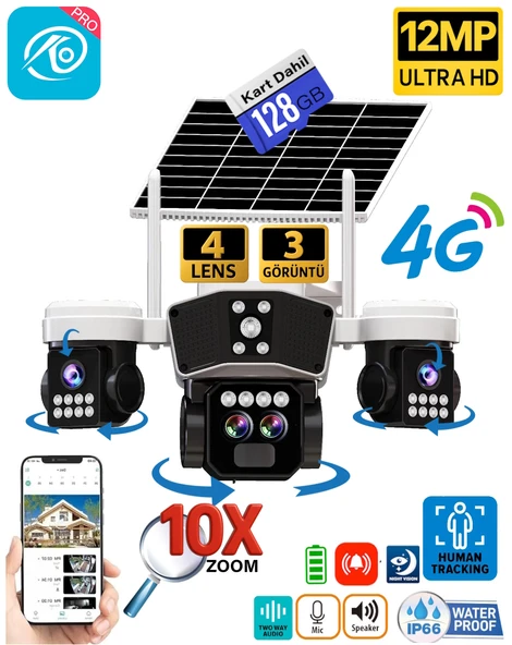 O-Kam 9095 128GB 12MP 10X Zoom 4 Lens 3 Ekran UltraHD 4G Solar Akıllı Güvenlik Kamerası ürün görseli