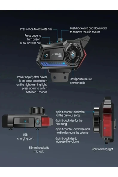 Bt57 Motosiklet Kask Kulaklık Intercom Işıklı Motorsiklet Interkom - Resim 4
