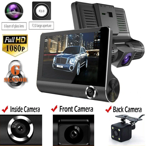 AteşTech 1080P Full HD 3 Kameralı Araç İçi Sensörlü Geri Görüş Kameralı Dashcam - 2