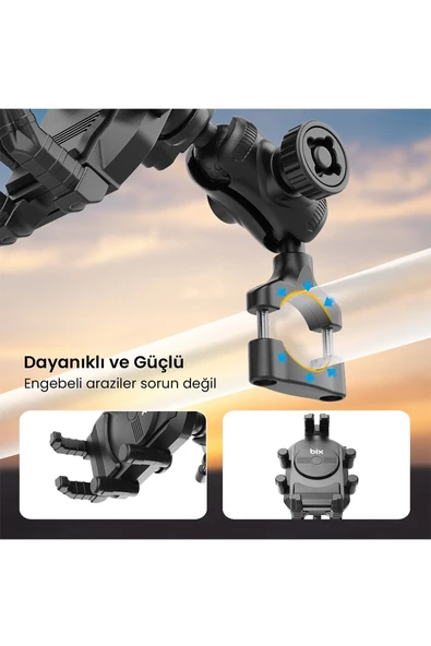 Gidon Bağlantılı Güneş Ve Yağmur Korumalı 360° Derece Ayarlanabilir Motosiklet Bisiklet Telefon Tutucu - Resim 2