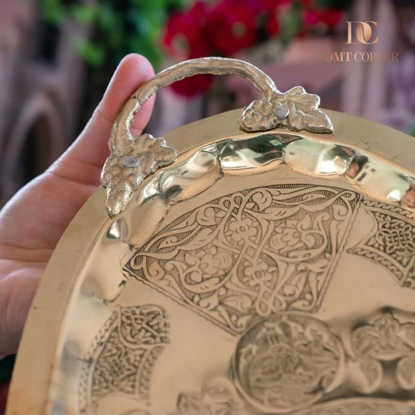 DMT Gaziantep Bakır 34,5 cm Osmanlı El İşi Sunum tepsi Kına tepsisi 34.5cmx21.5cm - Resim 6