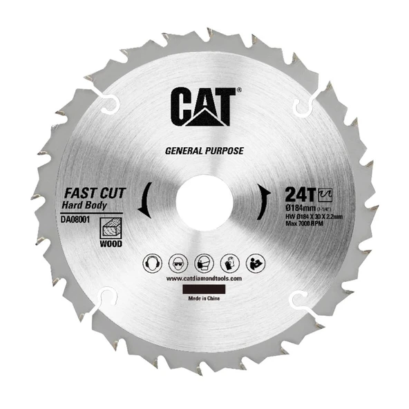 CAT DA08001 184x30mm Ahşap Kesme Elmas, Daire Testere Bıçağı 24 Diş - 1