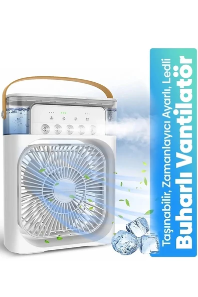 Taşınabilir Işıklı 5 Spreyli Vantilatör Buzlu Buharlı Vantilatör Mini Fan Nemlendirici ürün görseli 1