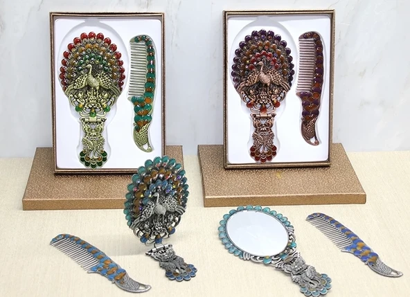 Tavuskuşu Katlanabilir Ayna Ve Tarak Seti Büyük Boy Alk4913 ürün görseli 1