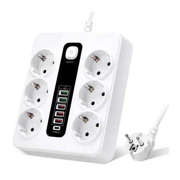 Hp-h04 3000w 10amper 6’lı 2metre Uzatma Kablolu Çoklu Termal Akım Priz - Resim 2