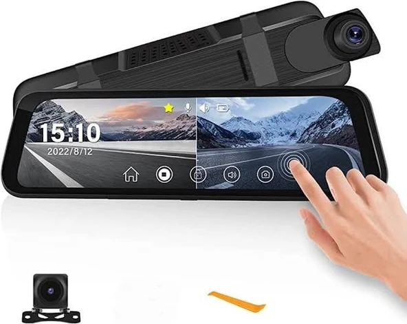 1080P Full HD 9.66” Dokunmatik Çift Kameralı WiFi CarPlay Dikiz Aynası Araç Kamerası - 8