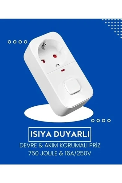 Isıya Duyarlı Devre Ve Akım Korumalı Duvar Tekli Anahtarlı Priz Fiş 16a/250v 750 - Resim 3