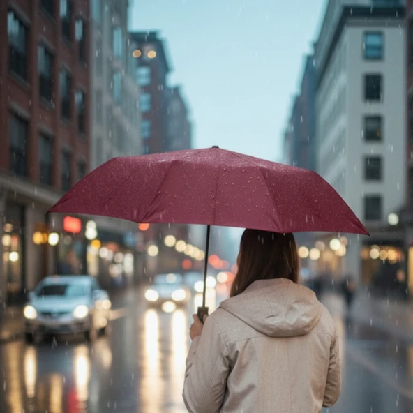 Bordo Kılıflı Otomatik Kompakt Şemsiye - Resim 3