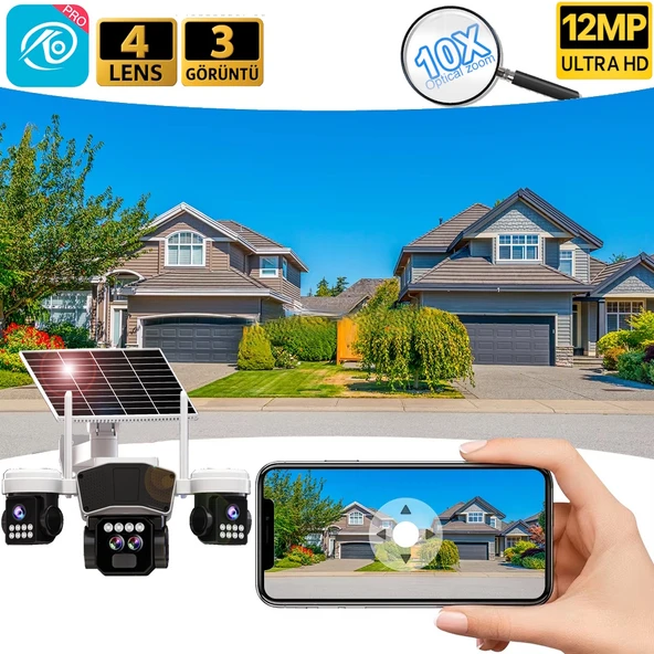 O-Kam 9095 256GB 12MP 10X Zoom 4 Lens 3 Ekran UltraHD 4G Solar Akıllı Güvenlik Kamerası - 3