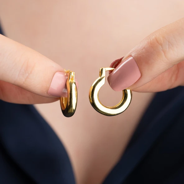 925 Ayar Gümüş Bombeli Halka Küpe - Resim 5