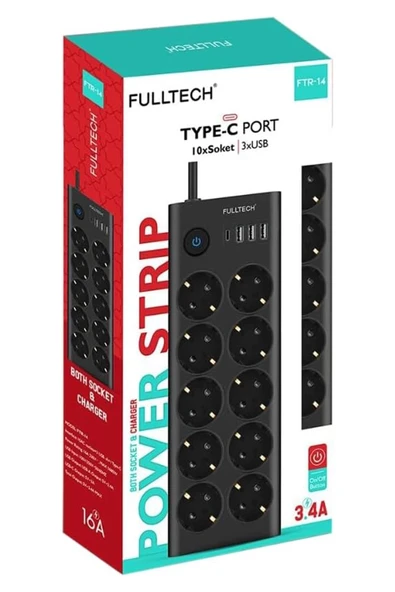 Ftr14 Type-c Girişli Akım Korumalı 10’lu Priz, 3 Usb - Resim 3