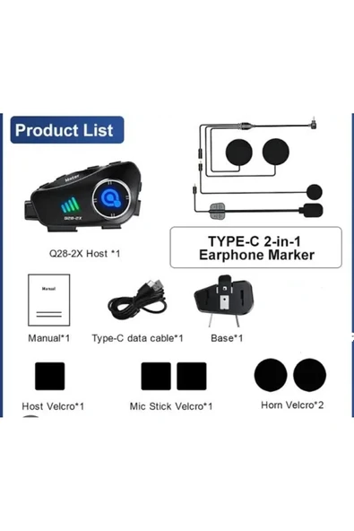 Q28 2x 2 Eşleşmeli Motosiklet Kask Bluetooth Kulaklık 1080p Kamera Su Geçirmez Intercom - 3