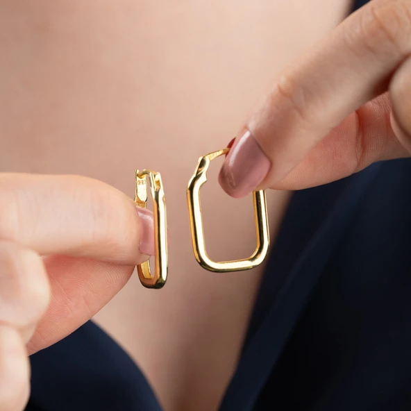 925 Ayar Gümüş Bombeli Dikdörtgen Küpe - Resim 5