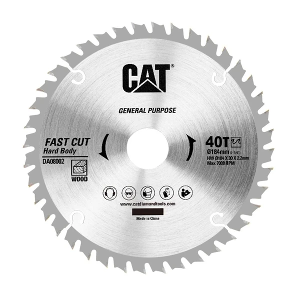 CAT DA08002 184x30mm Ahşap Kesme Elmas, Daire Testere Bıçağı 40 Diş - 1