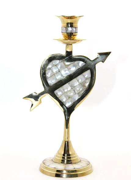 Pirinç Sedefli Tekli Şamdan 11056-975 ürün görseli 1