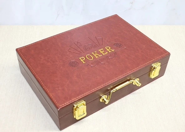 Deri Çantalı 200 Chip Ve 2 Adet İskambil Kağitına Sahip Poker Oyunu Alk4229 - Resim 2