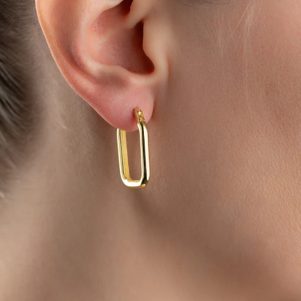 925 Ayar Gümüş Bombeli Dikdörtgen Küpe ürün görseli