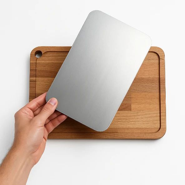 Ahşap Paslanmaz Çelik Kesim Ve Sunum Tahtası - Resim 2