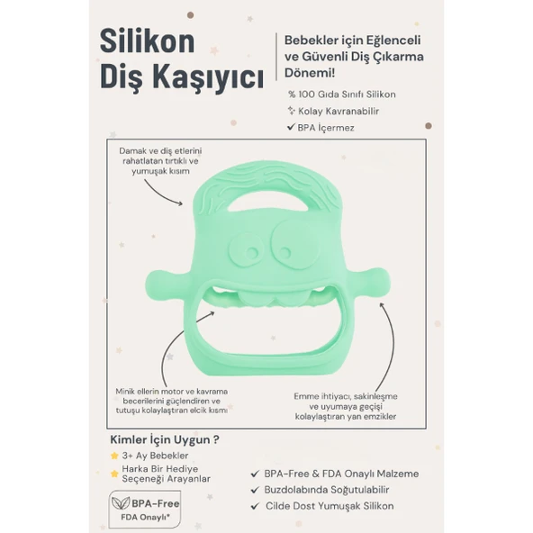 Açık Yeşil Bebek Silikon Diş Kaşıyıcı - Resim 3